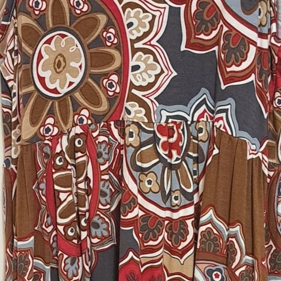 Geometric Print Dress Size MED Sleeveless Tank Midi  Stretchy Shift Longyuan NWT - Picture 8 of 13